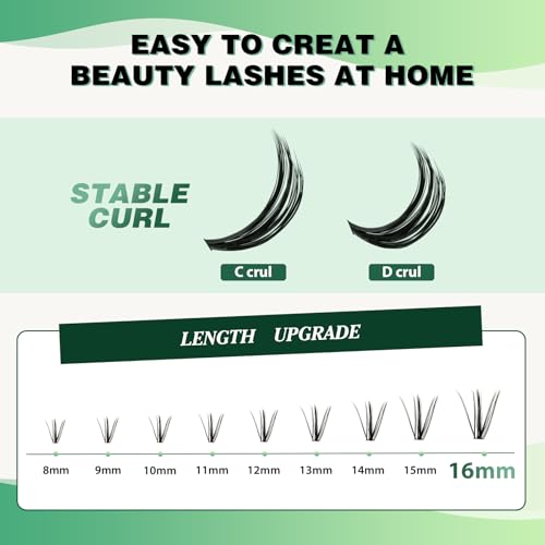 Lash Clusters 300pcs Individual Lashes 40D 0.07D Curl 16mm DIY Eyelash Extension KEYYOU Large Tray Volume Soft&Natural Cluster Lashes(40D-0.07D,16）