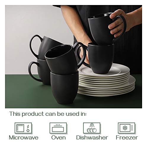 Dowan Coffee Mugs, Black Coffee Mugs Set Of 6, 16 Oz Ceramic Coffee Cups With Large Handles For Men Women, Porcelain Big Mug For Tea Latte, Easy To Clean & Hold, For Home Office Party #TOP3