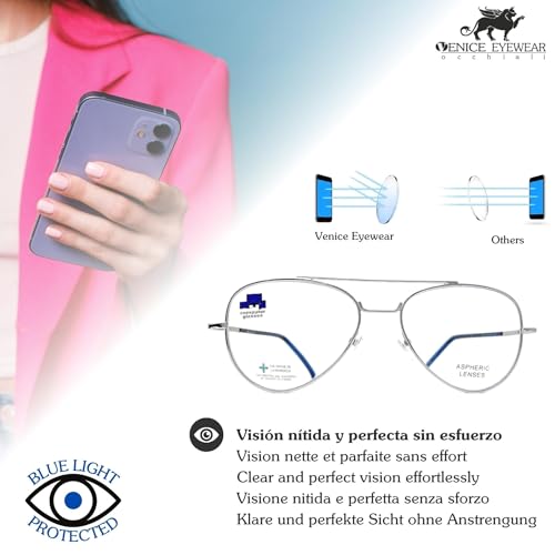 Blue Light Blocking Reading Glasses Anti Blue Light Computer Glasses Pilot Executive for Men Women Gamer Glasses Venice (Blue Silver - Image 3
