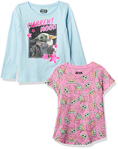Mandalorian The Child 2-Piece Short Sleeve Tee & Long Sleeve T-Shirt Bundle Set - Girls Sizes 4-16 White/Light Blue
