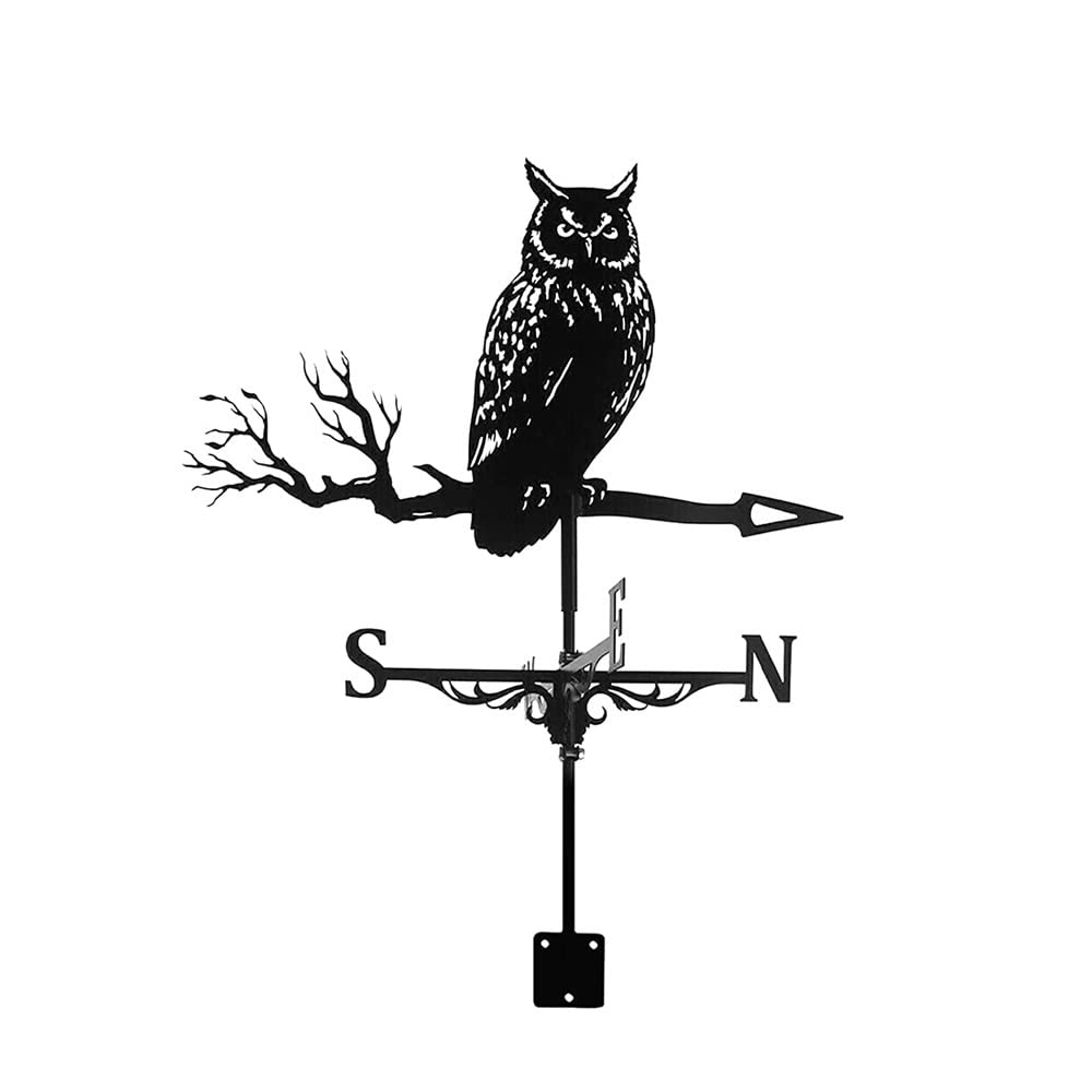 WIQUYBML Weather Vane, Metal Wind Direction Indicators Weathervanes, Eagle Sailboat Silhouette Roof Vanes for Outdoor Shed Yard Garden Lawn Decoration(Owl)
