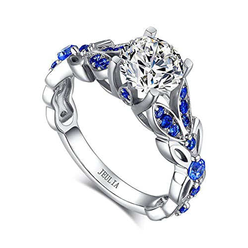 Jeulia Simulated Gemestone Butterfly Rings Sterling Silver Round Cut Bridal Set Birthstone Sapphire Blue CZ Engagement Rings Anniversary Promise Rings for Her with Jewelry Gift Box (6)…