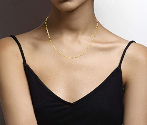 Image of Miabella Italian Solid 925 Sterling Silver, 18Kt Gold Plated 2.5mm Paperclip Link Chain Necklace for Women Men, Made in Italy