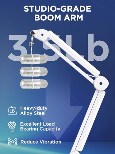 Image of InnoGear Mic Boom Arm Microphone Stand Cable Management for Blue Yeti FIFINE AM8 K669B HyperX QuadCast S SoloCast AT2020 and Other Microphone, White