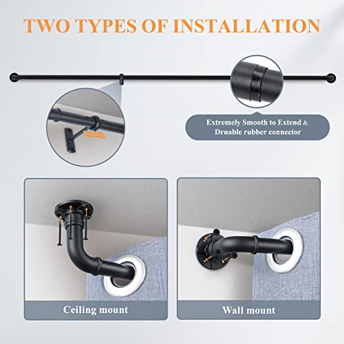 Merjulan Curtain Rods, Industrial Curtain Rod, Outdoor Curtain Rod, Black Curtain Rod, Rustic Curtain Rod, Room Divider Curtain Rod, 1 Inch Industrial Curtain Rods, 30 To 168 Inch, Black #TOP3