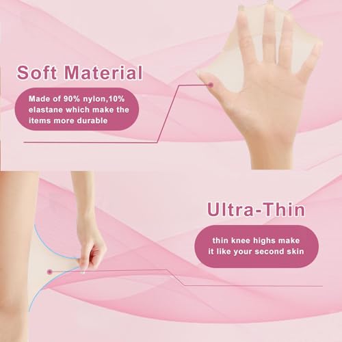 Weziarer 12 Pairs Knee High Stockings for Women,20D Nylon Sheer Stocking Socks with Reinforced Toe3