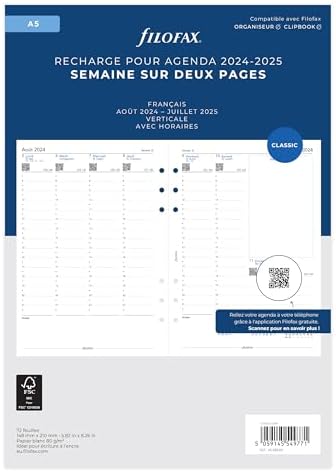Filofax A5 FRENCH WEEK ON TWO PAGES ENGLISH MID YEAR AUG 24 -JUL 25