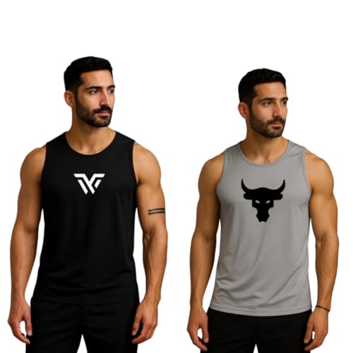 Image of Pack of 2 Sando For Men Men's Sleeveless Round Neck Vest - Pack of 2, Polyester Fabric, Quick Dry Gym & Casual Wear Gym Fit