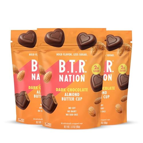 B.T.R. Nation - Dark Chocolate Almond Butter Cups - Superfood Candy Date Sweetened 0g Refined Sugar Vegan Dairy Soy Free - 3 Pack
