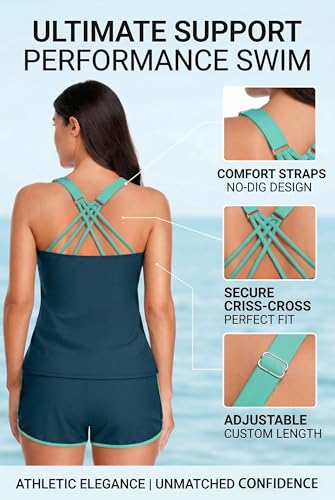 Image of Talisea Women 2 Piece Tankini Swimsuit with Pockets Boy Shorts Modest Bathing Suit Tummy Control Tank Top