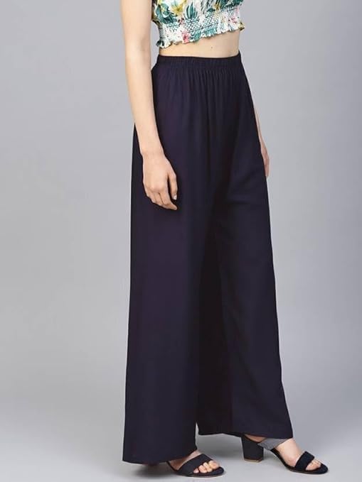 Image of Women's Solid Viscose Rayon Palazzo Pants | Wide Leg Loose Fit Trousers | Office, Casual Ethnic Bottom Wear | Combo Pack of 2