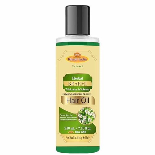 Image of Khadi Herbal Natural Amla & Brahmi Hair Oil, Natural Oil For Thick & Voluminous Hair Oil For Controlling Hair Fall & Premature Greying (Pack Of 2-420 ml., Brahmi Oil)