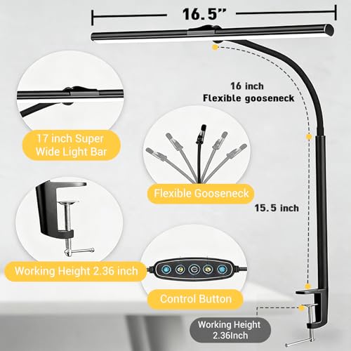 Image of ELEPHANTBOAT Table Lamp for Study Room Study, Table Lamp USB Desk Screen Light Study Lamp 5-Color Dimmable LED Reading Light with Inline Controls, USB LED Table Lamp with Flexible Gooseneck