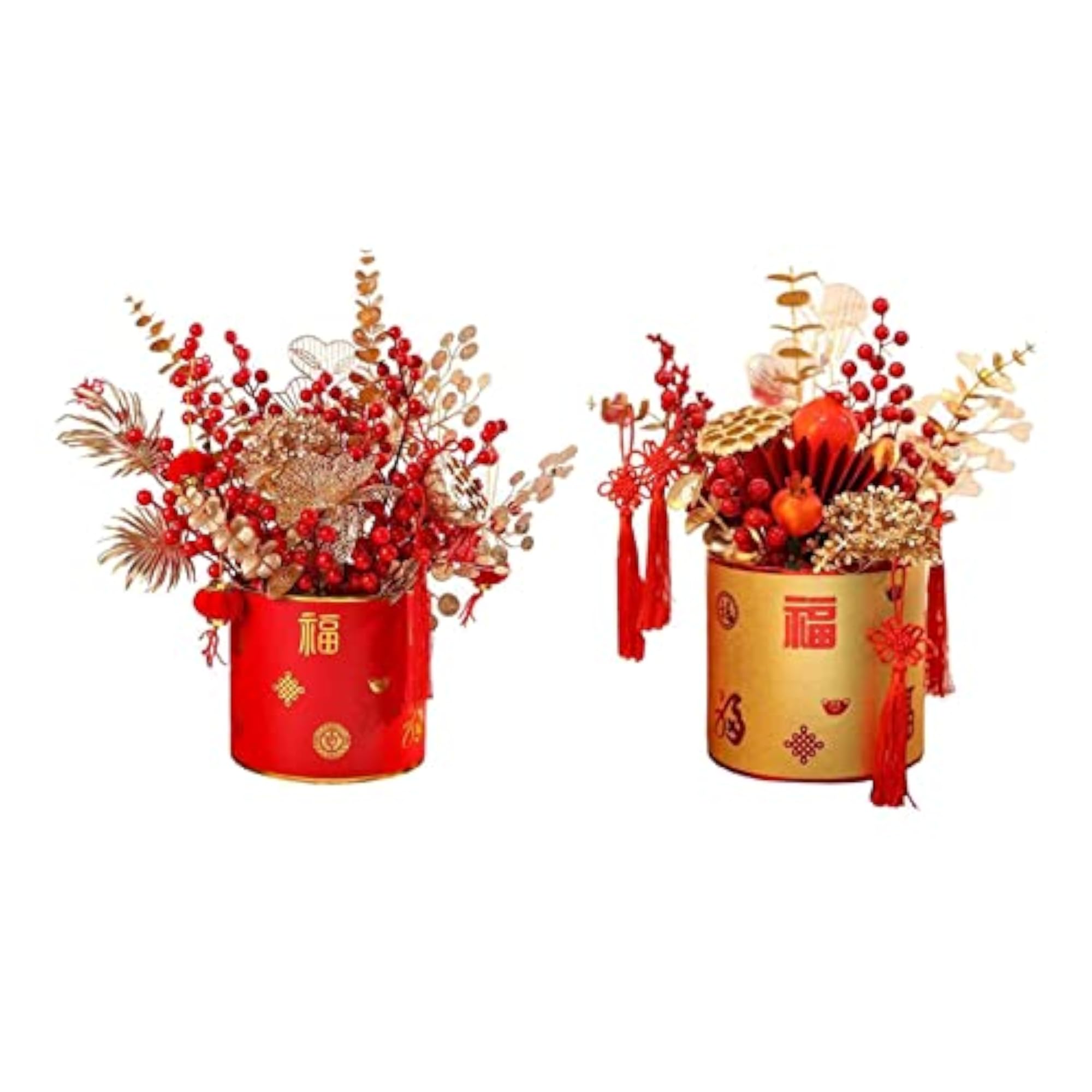 2X Simulation Red Berries Flowerpot Feng Shui Decoration