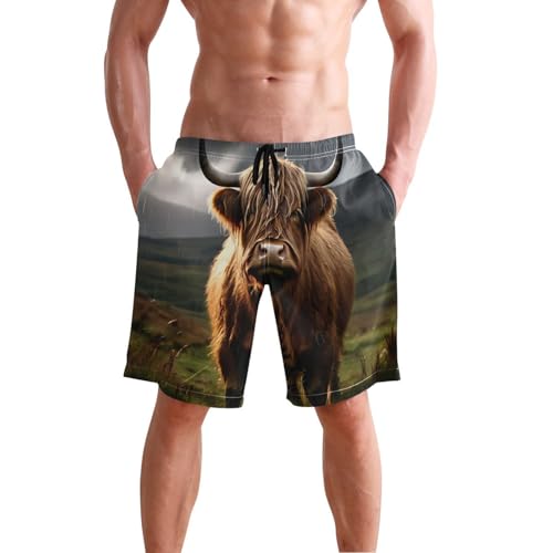 Cow Long Horns Field Men's Swim Trunks Quick-Dry Bathing Suit Swimming Board Shorts S