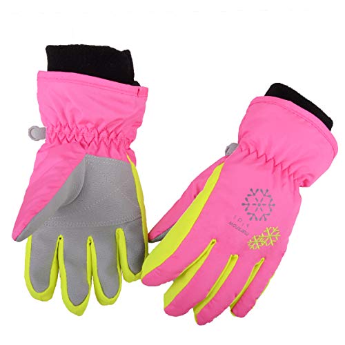 Azarxis Kids Guantes de Nieve Guantes de esquí de Invierno Impermeable a Prueba de Viento Trineo Ciclismo Esquí de montaña con puños Ajustables (Rosa Roja, XS (3-5 años))