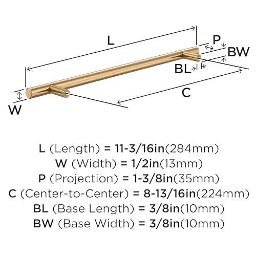 Image of Amerock 8-13 /16 inch Bar Pulls Champagne Bronze Drawer Pull | 8-13 /16 inch (224mm) Center-to-Center Mounting Distance and 11-3 /16 inch Overall Length, Durable Carbon Steel Cabinet Hardware