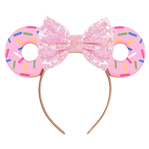 WelyHM Pink Sequin Hairband with Mouse Ears and Bow, HAIRBAND for Women and Girls, 1 Count (Pack of 1), Party-goers, Cosplayers, Holiday Celebrators