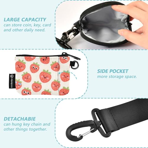 Cute Cartoon Red Strawberries Women's Card Cases Change Holder Thin Flat Business Card Holder with Wristlet Strap for Ladies 2 Pcs Recto Verso3