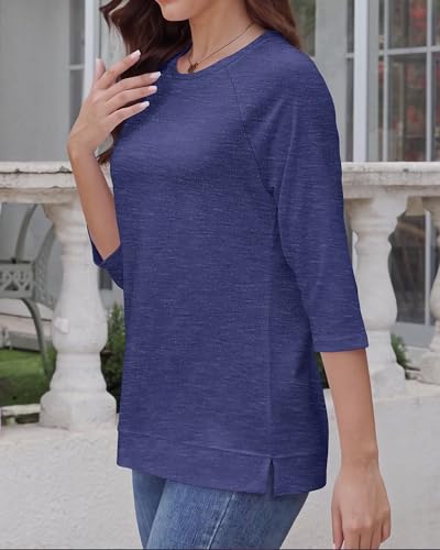 Basic Casual Fall Blouses 3/4 Sleeve Tops for Women Crew Neck Fit T Shirts2