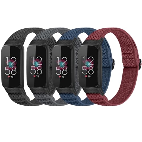Huamanlou 4本パック 伸縮性バンド Fitbit Luxeバンド対応 ソフト 調節可能 ナイロン スポーツ ループ 伸縮性ストラップ 交換用リストバンド レディース メンズ Fitbit Luxe用の商品画像（Amazon）
