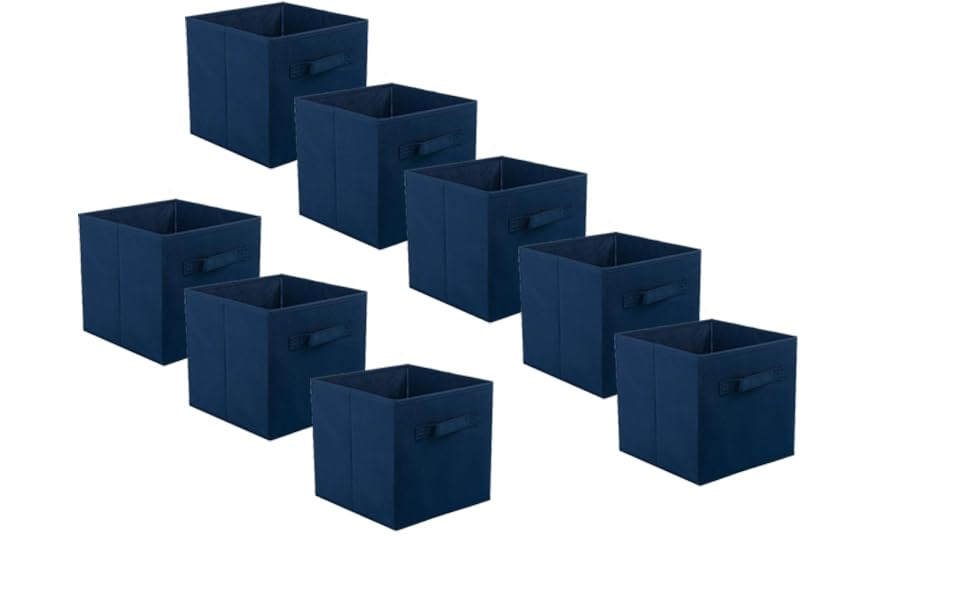 Image of RENVA 8 PCS Fabric Storage Cubes Foldable Storage Bins for Organizing Pantry, Cubbies, Toy Box - Clothes Storage & Closet Organizer (Blue, 8)