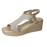 Womens Wedges Open Toe High Heel Summer Stylish Flat Sandals Strappy Beach Travel Shoes Gold