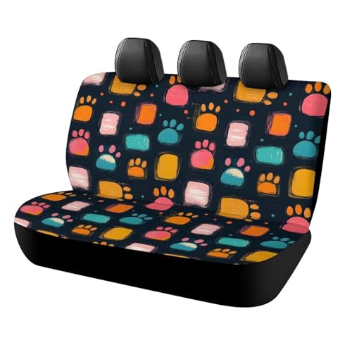 GVYGVY Fundas de asiento trasero de coche para camiones SUV – Colorido estampado de huellas de perro, tela transpirable debajo del asiento del coche, ligera, elástica, universal, fundas de asiento