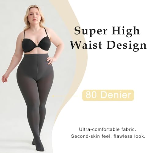 Image of Women's Plus Size Tights High Waist Sheer Semi Opaque Ultra-Soft Pantyhose XL, 2XL, 3XL, 4XL