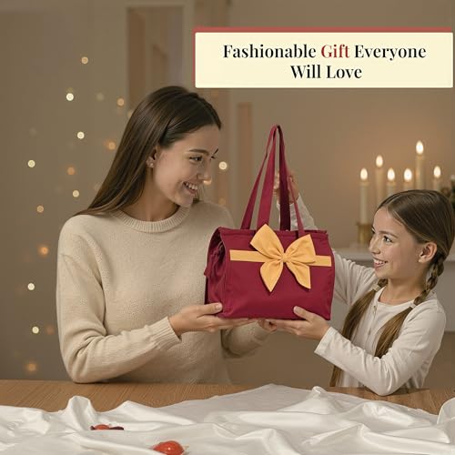 Image of Kuber Industries Cotton Hand Bag for Woman with Zip Closure | Ladies Purse | Multipurpose Party and Wedding Ladies Hand Purse | Bow Design - Maroon