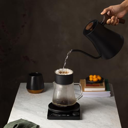 Image of Fellow Stagg EKG Pro Gooseneck Electric Kettle for Pour-Over Coffee, Tea | Precise Temp Control, Brew Timer, Scheduling, Temp Hold, LCD Display, Walnut Handle, Matte Black, 0.9 Liter