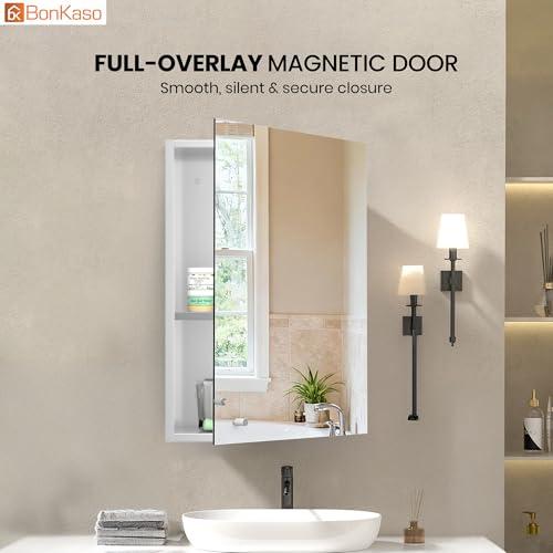 Image of BonKaso Premium Bathroom Cabinet with Mirror | 304 Stainless Steel Wall-Mounted Mirror Cabinet for Wash Basin & Bathroom Storage (10x16 Inch, Chrome Finish)
