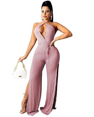 AMAZON - Esuo Women’s Jumpsuits Sexy V Neck OnepieceoutfitCasual Loose Jumpsuits Clubwear Pink M