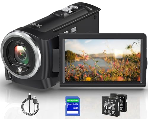 VENOPTIX 2.7K Video Camera Camcorder 16X Digital Zoom QHD 50MP YouTube Vlogging Camera Webcam 270 Degree Rotation Screen Camcorders with 32G SD Card and 2 Batteries Recording While Charging