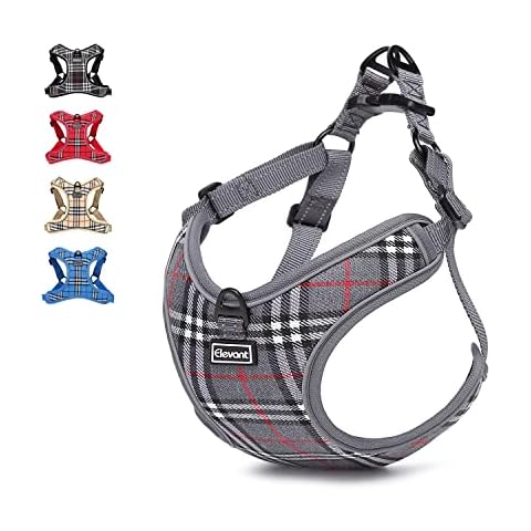 Elevant Dog Harness Adjustable, Step-in Reflective Breathable Harness, Soft Padded Lightweight Vest Harness with Front Clip Escape Proof Easy Control for Outdoor Walking Training (S-Plus, Grey Plaid) Cover