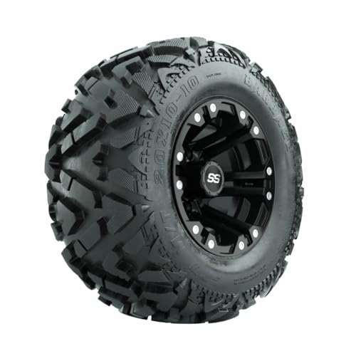 GTW 10 Inch Golf Cart Wheels and Tires Combo | Matte Black Specter Wheels on 20x10-10 Barrage Mud Tires | Set of 4
