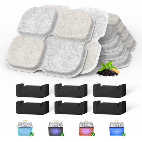 Cat Pet Water Fountain Filters 6 Pack Replacement Filters Fit for 101oz/3L Crystal Cat Fountain Triple Filtration System (6 Filters+6 Sponges)