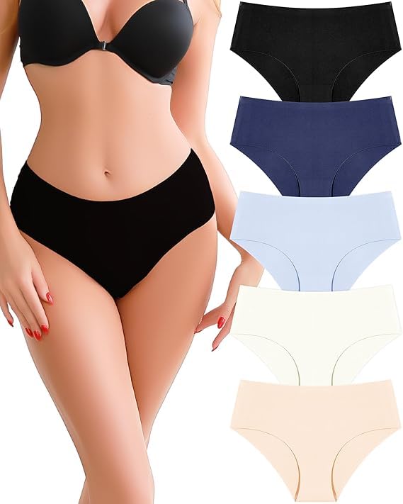 SunFlux® Seamless Underwear for Women Mid Rise Brief No Show Bikini Panties Womens Cheeky 5 Pack S-3XL-picture-39