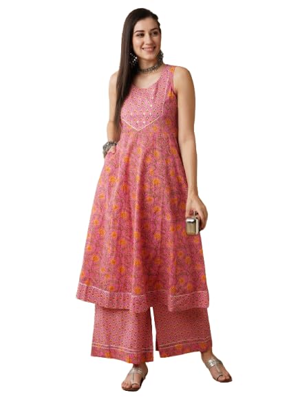 Image of Globus Women Kurta Sets (GS564948 Pink S)