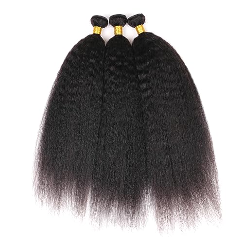 Huarisi Yaki Straight Bundles Human Hair 22 24 26 inch 3 Bundles Kinky Straight Weaves 300g 8a Unprocessed Brazilian Virgin Hair Double Weft Remy Hair Extensions for Black Women Natural Color - Image 3