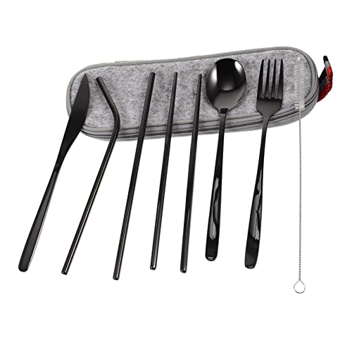 Zerodeko 1Juego Utensilios De Cocina Portátiles Inoxidable Tenedor y Cepillo De Limpieza Para Camping