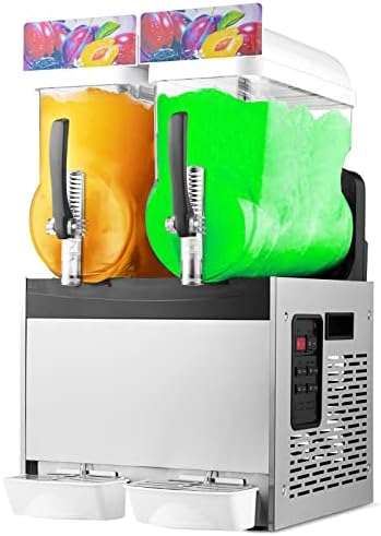 IKEKA 110V Commercial Slushy Machine 30L Double Tank Frozen Drink Slushie Maker Machine 600W Stainless Steel Margarita Machine for Supermarkets Cafes Restaurants Bars