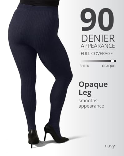 Image of MeMoi Boston Ribbed Cotton Sweater Tights, Warm Opaque Winter Tights