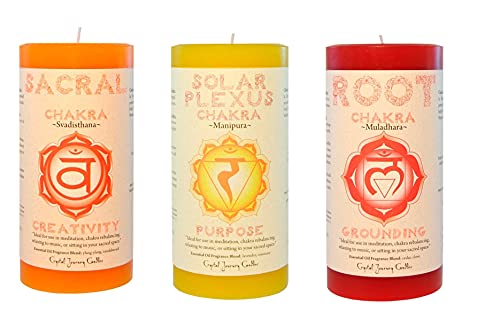 Crystal Journey Pillar Chakra Candles Bundle Of 3 (Sacral Chakra, Solar Plexus Chakra, Root Chakra) #TOP28