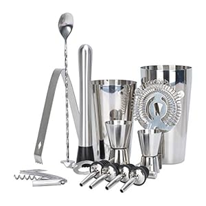 Songway 13-delige RVS Cocktail Making Set met Muddler, Jigger, Pourer, Kurkentrekker, Zeef, IJssongs, Lepel, Flesopener…