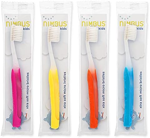Nimbus NIMBY Kid's Extra Soft Toothbrushes for Sensitive Teeth and Receding Gums, Periodontist Design Plaque Remover Travel Toothbrush, Individually Wrapped (4 Pack, Colors May Vary)