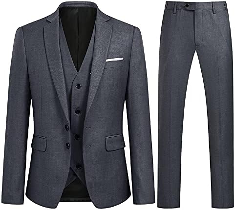 YOUTHUP Anzug Herren 3 Teilig Anzüge Slim Fit für Business Hochzeit | Sakko Weste Hose, 2 Knöpfe, Revers, Modern, Formell, Einfarbig, Mittelschlitz, Smoking Set
