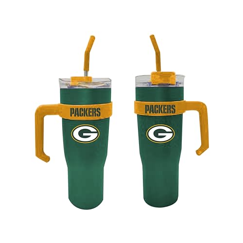 Image of The Memory Company Officially Licensed 46oz Team Color Slim Tumbler with Straw and Handle, Green Bay Packers