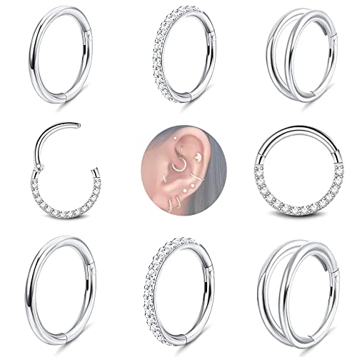 Jstyle 16G Surgical Steel Nose Rings Hoops For Women Cz Septum Rings Clicker Hinged Segment Nose Ring Lip Helix Cartilage Conch Daith Body Piercing Jewelry 8Mm 10Mm Silver #TOP25