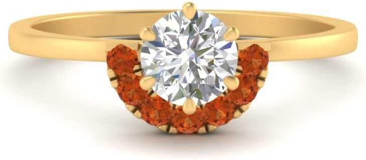 Choose Your Gemstone Round Crown Diamond CZ Engagement Ring Yellow Gold Plated Round Shape Side Stone Engagement Rings Lightweight Office Wear Everyday Gift Jewelry US Size 4 to 12